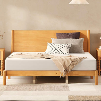 Solid Wood Full Panel Headboard Bed Frame