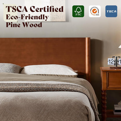 Solid Wood Full Panel Headboard Bed Frame