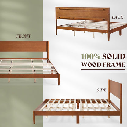 Solid Wood Full Panel Headboard Bed Frame