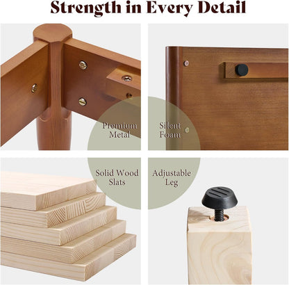 Solid Wood Full Panel Headboard Bed Frame