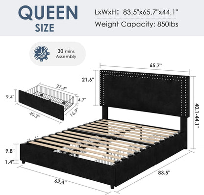 Storage Drawers Upholstered Bed Frame