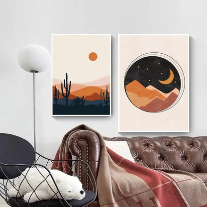 Sun Moon Desert Cactus Canvas