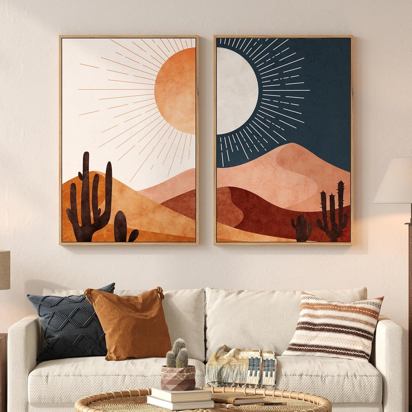 Sun Moon Cactus Canvas Art