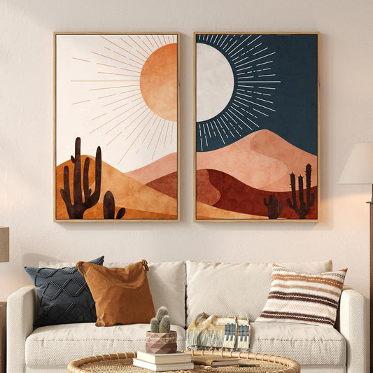 Sun Moon Cactus Canvas Art