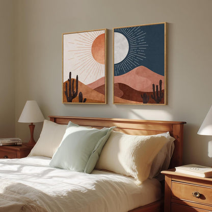 Sun Moon Cactus Canvas Art