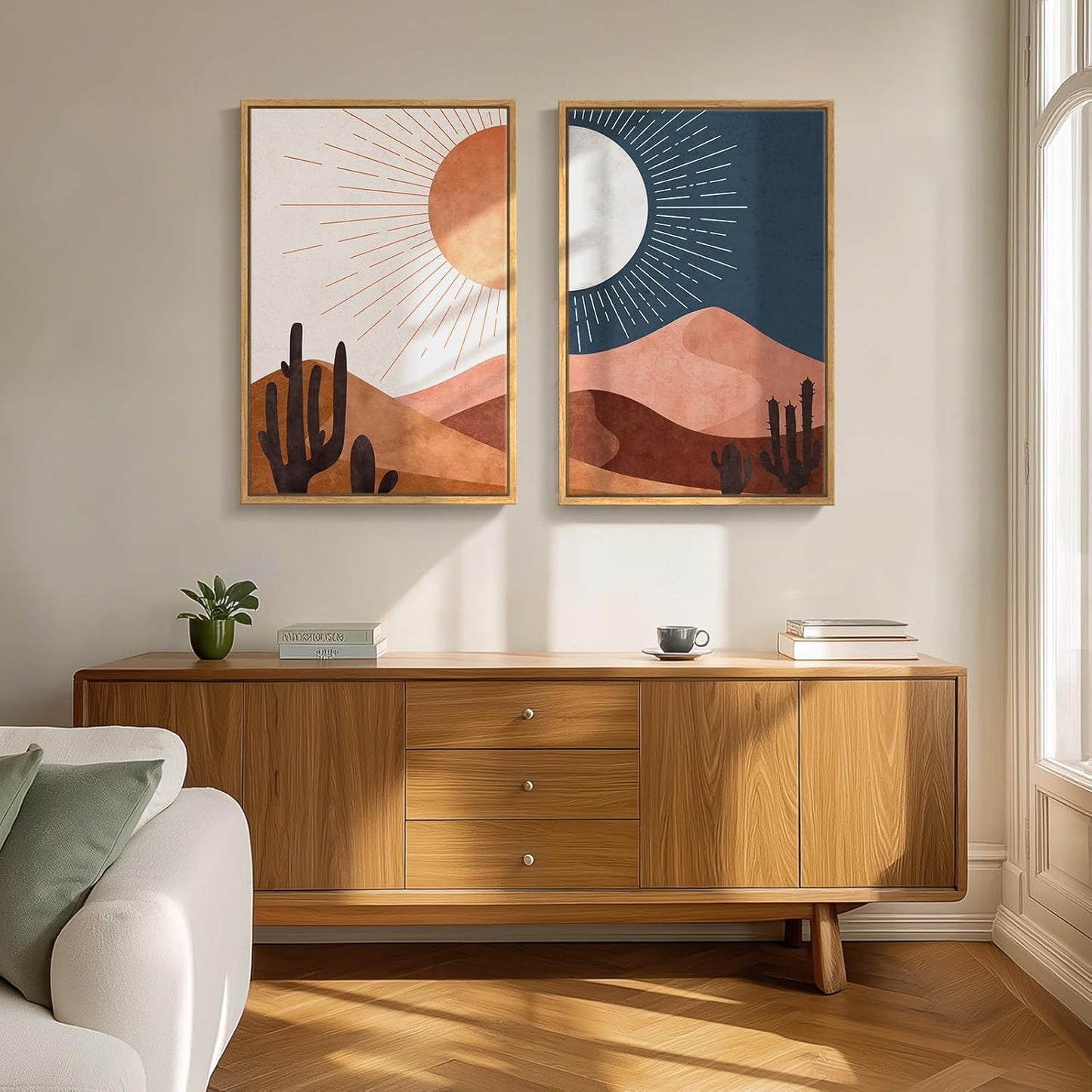 Sun Moon Cactus Canvas Art