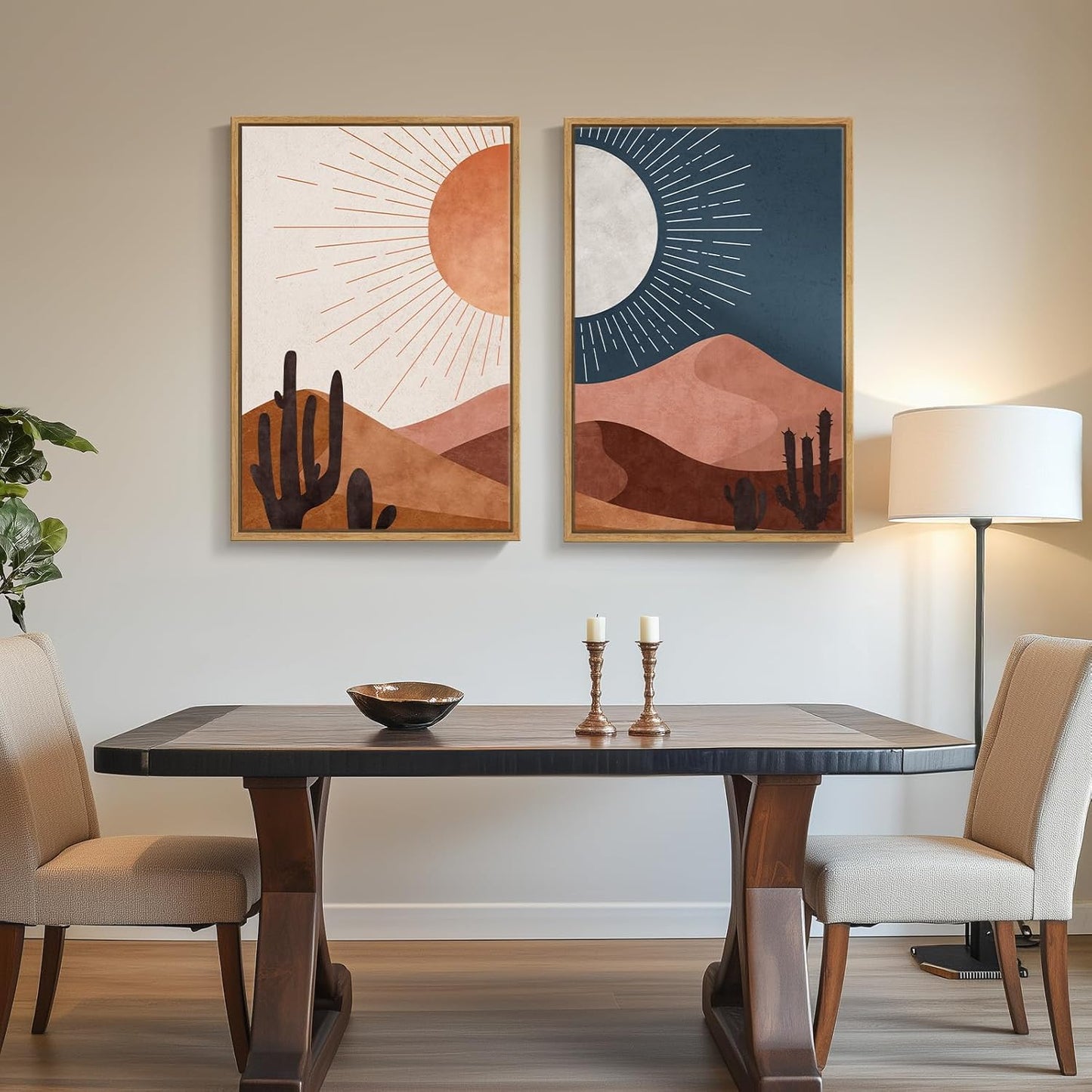 Sun Moon Cactus Canvas Art