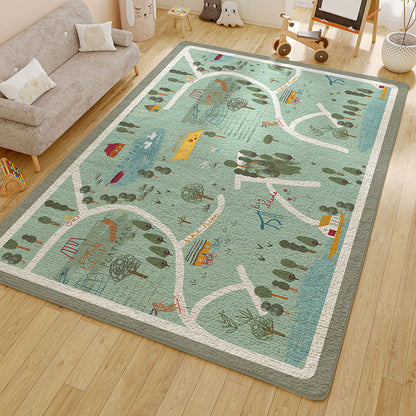 Cartoon-themed plush rug with green park view design. Water and oil absorbent, soft, wear-resistant, non-slip. Perfect for any room in the house.