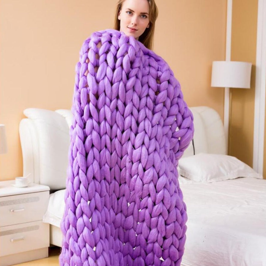 Thick Knitted Throw Blanket: Purple