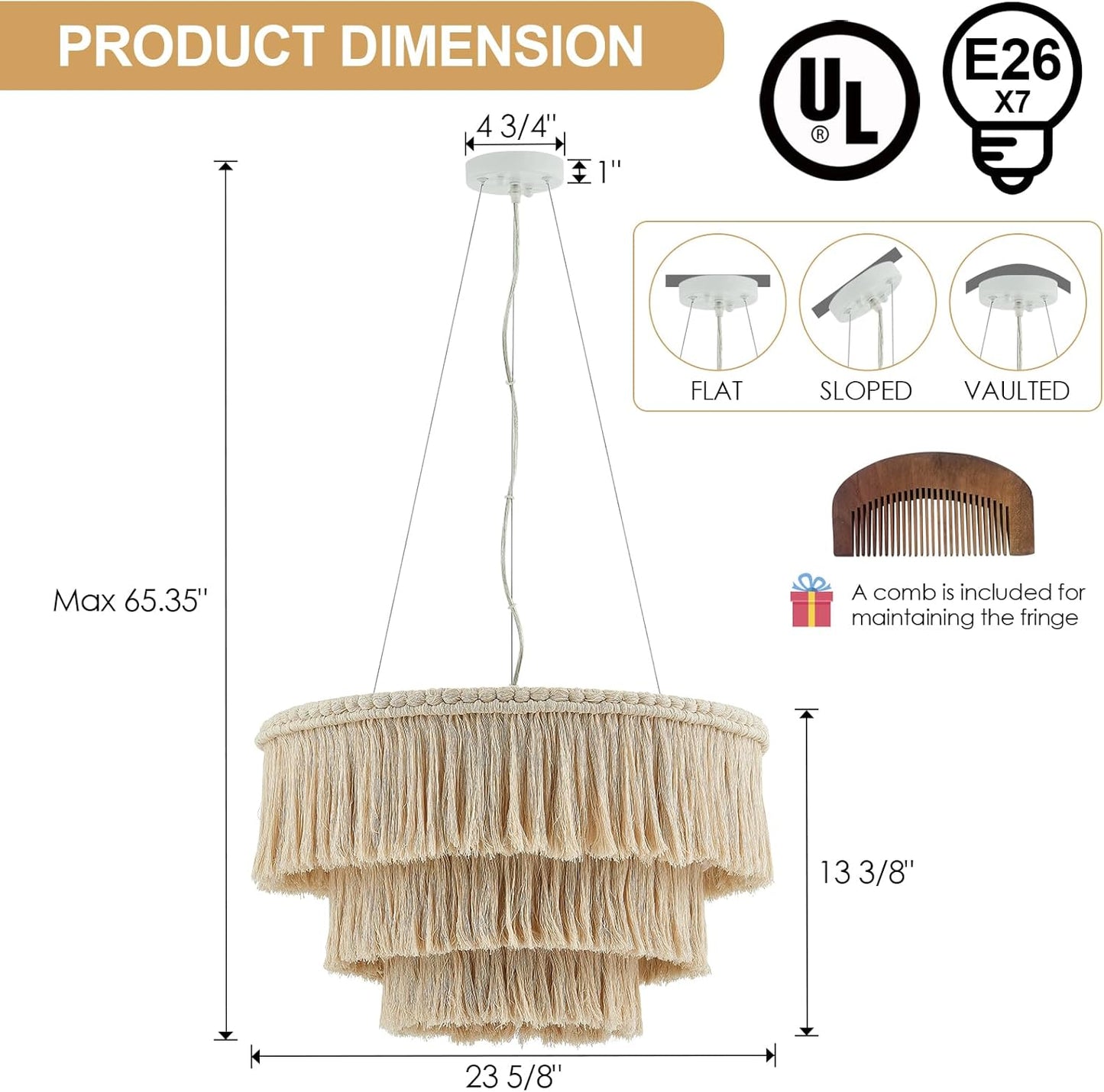 Chandelier with dimensions and installation instructions on a white background