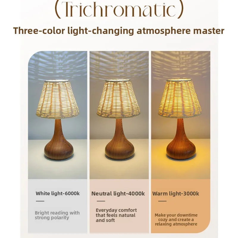 Three-color light-changing atmosphere lamp with color temperature labels on a white background