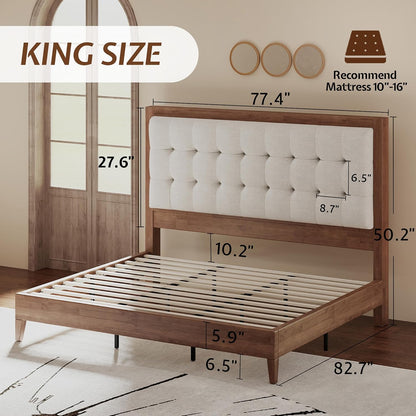 Full Sized Tufted Solid Wood Platform Bed Frame