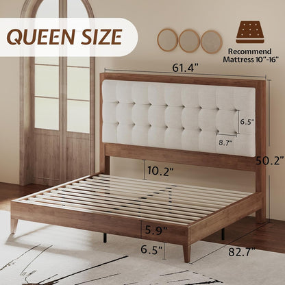 Full Sized Tufted Solid Wood Platform Bed Frame