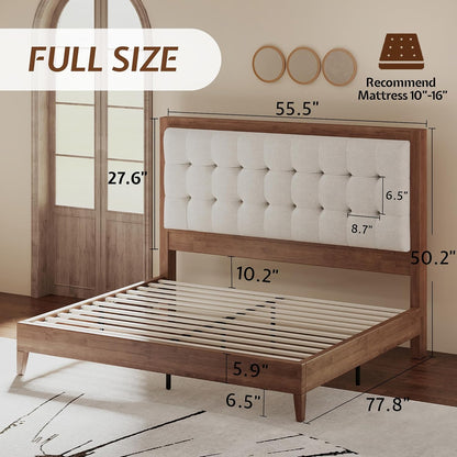 Full Sized Tufted Solid Wood Platform Bed Frame
