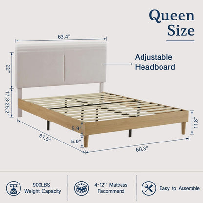 Upholstered Beige Height-Adjustable Bed Frame