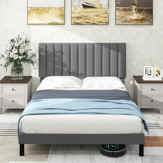 Decorstly Upholstered Linen Fabric Platform Bed Frame for Bedroom Decor