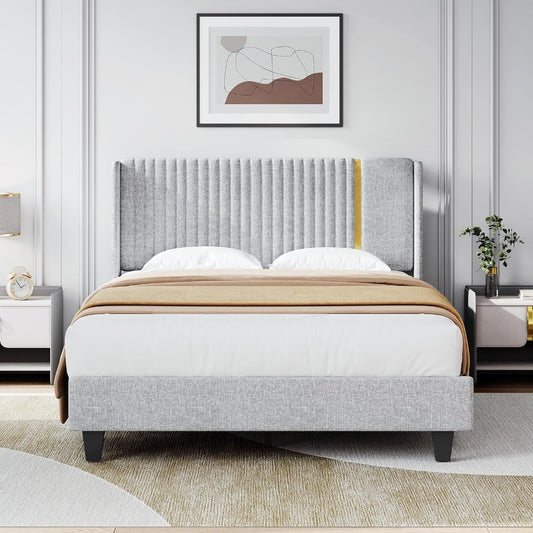 Upholstered Linen Platform Bed Frame