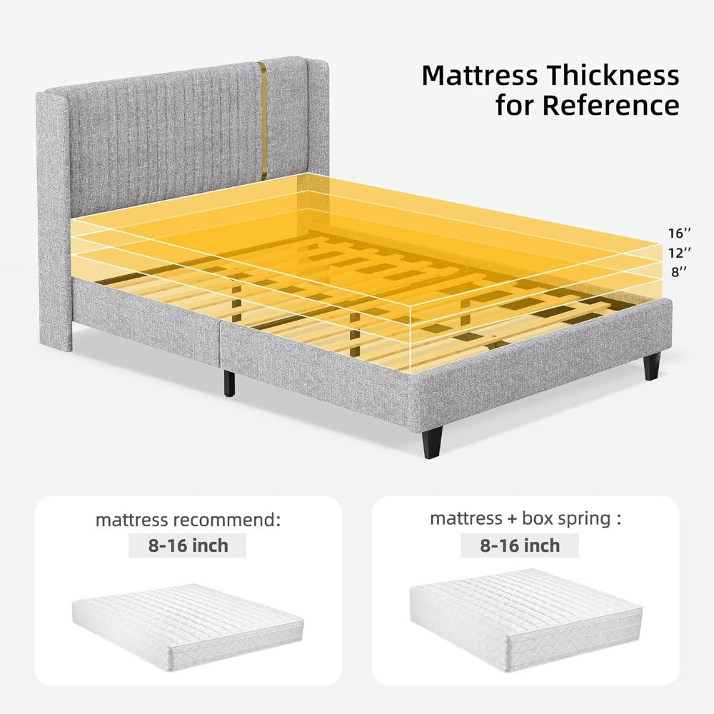 Upholstered Linen Platform Bed Frame