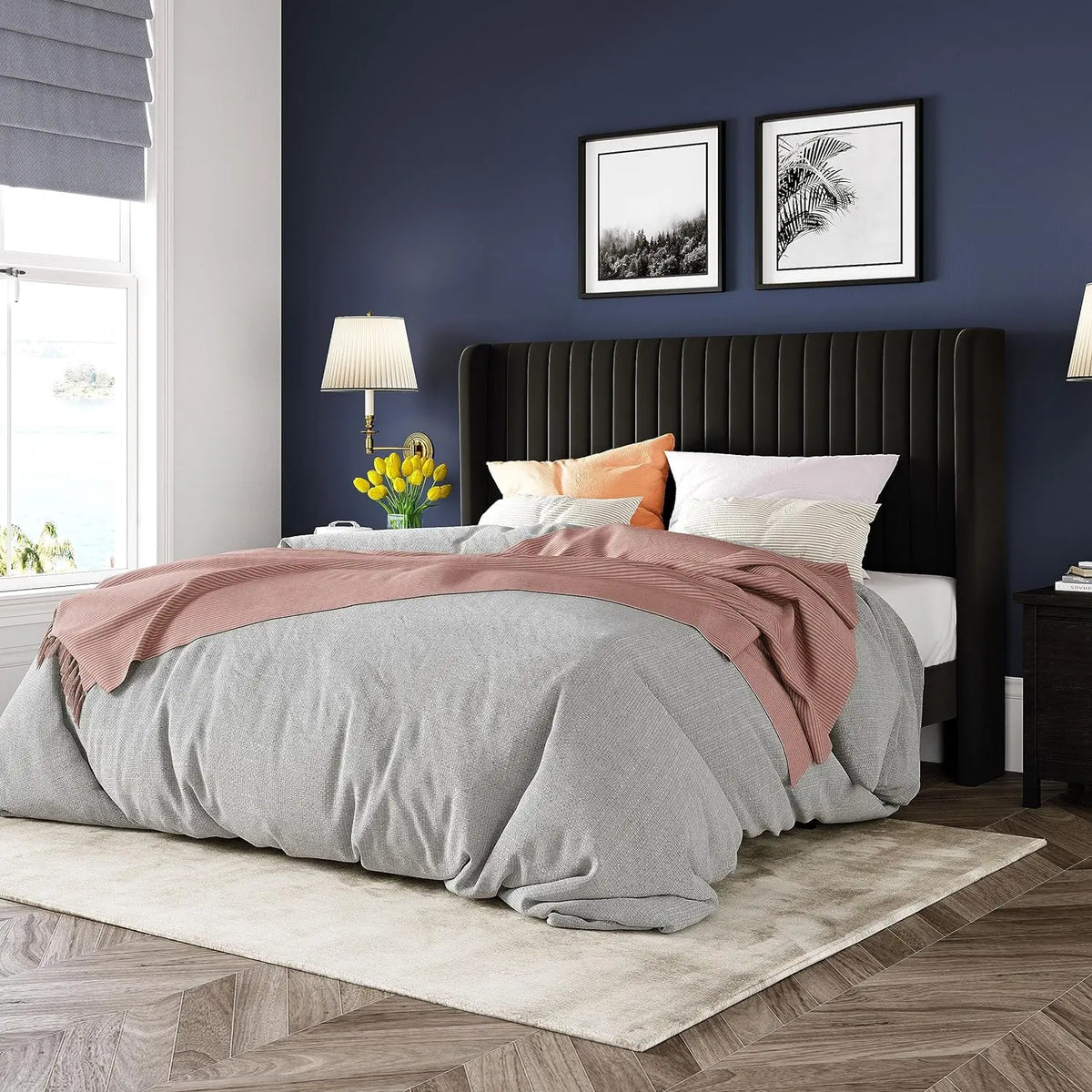Tufted Wingback Velvet Bed Frame - Decorstly