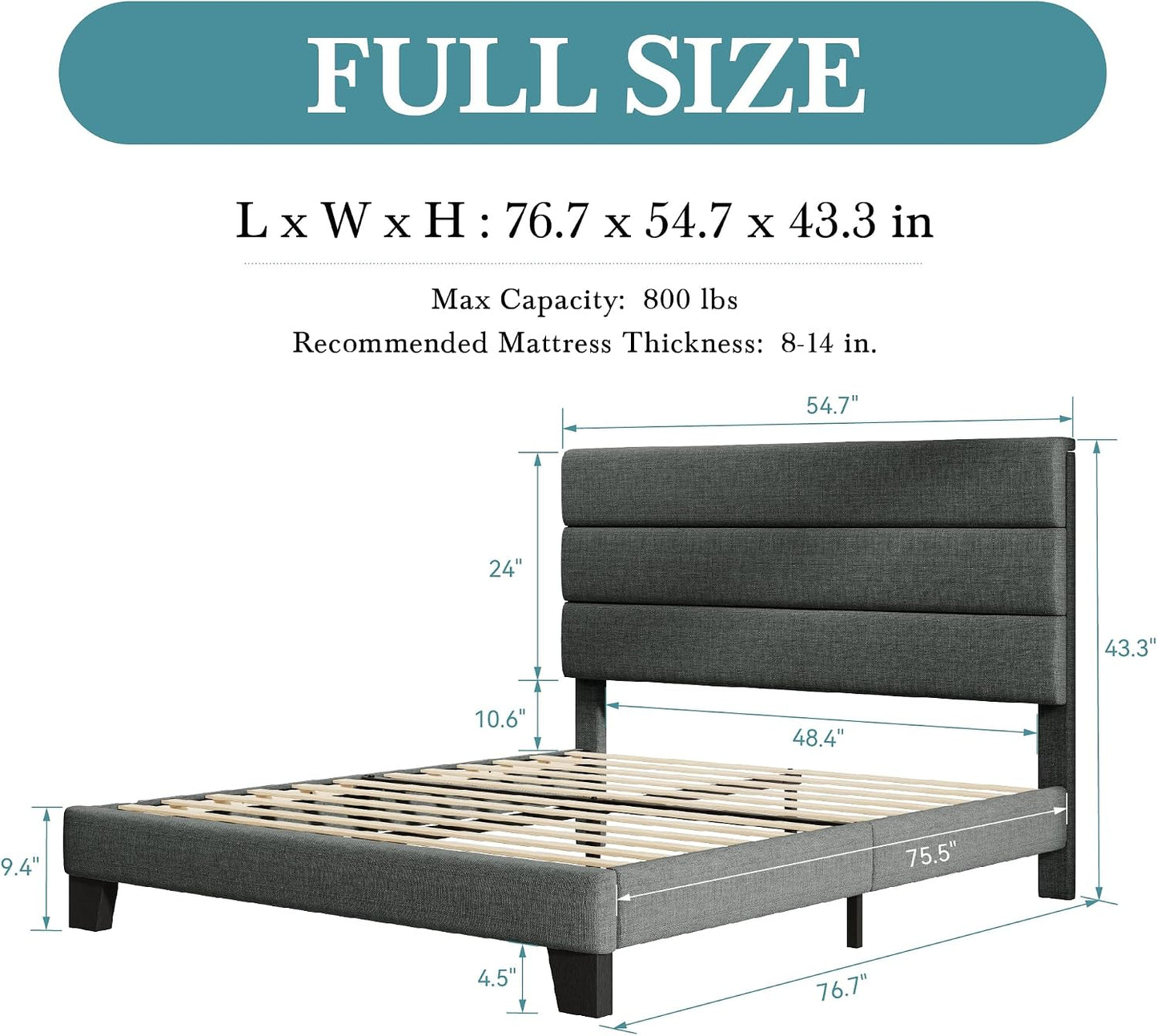 Upholstered Linen Mid Century Bed Frame