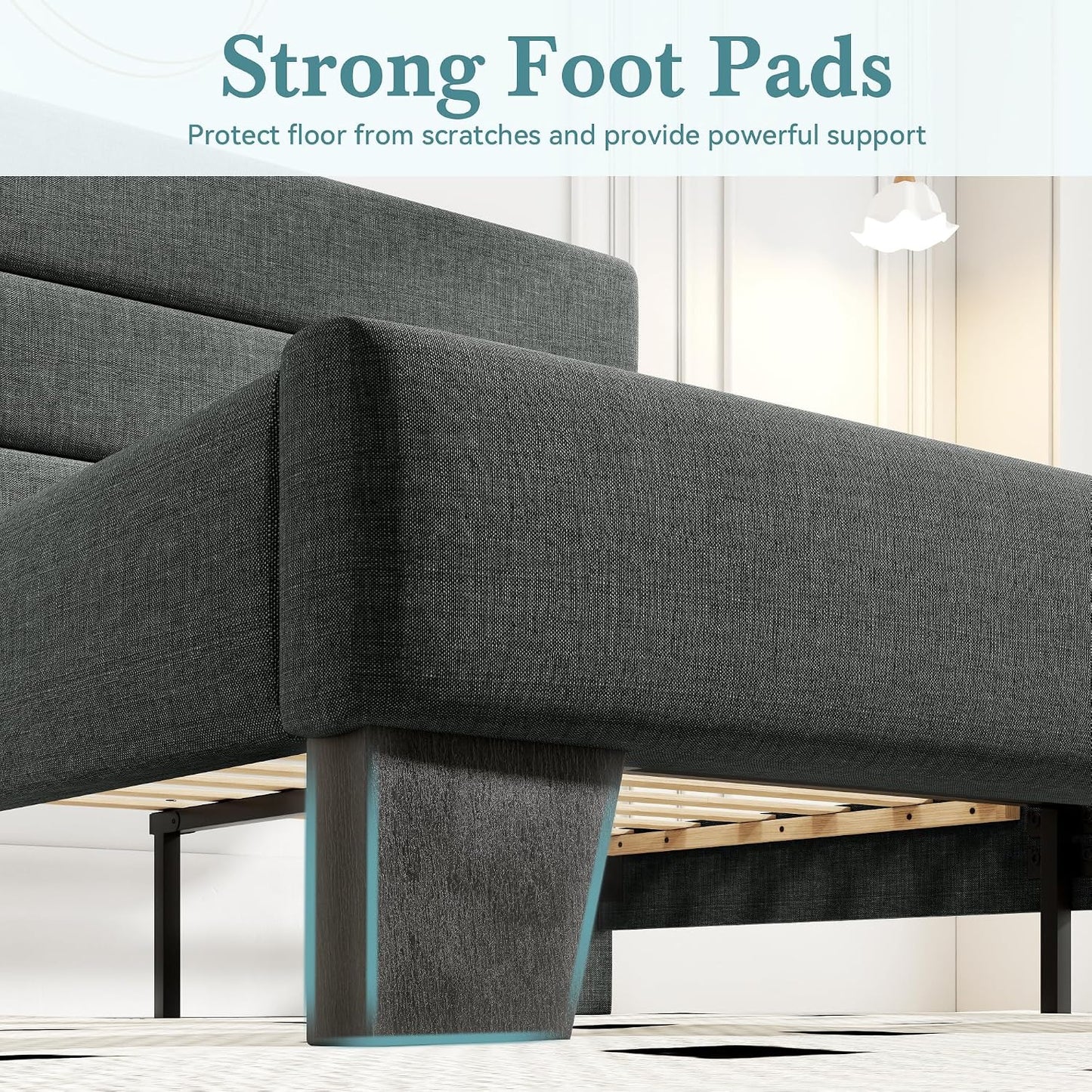Upholstered Linen Mid Century Bed Frame