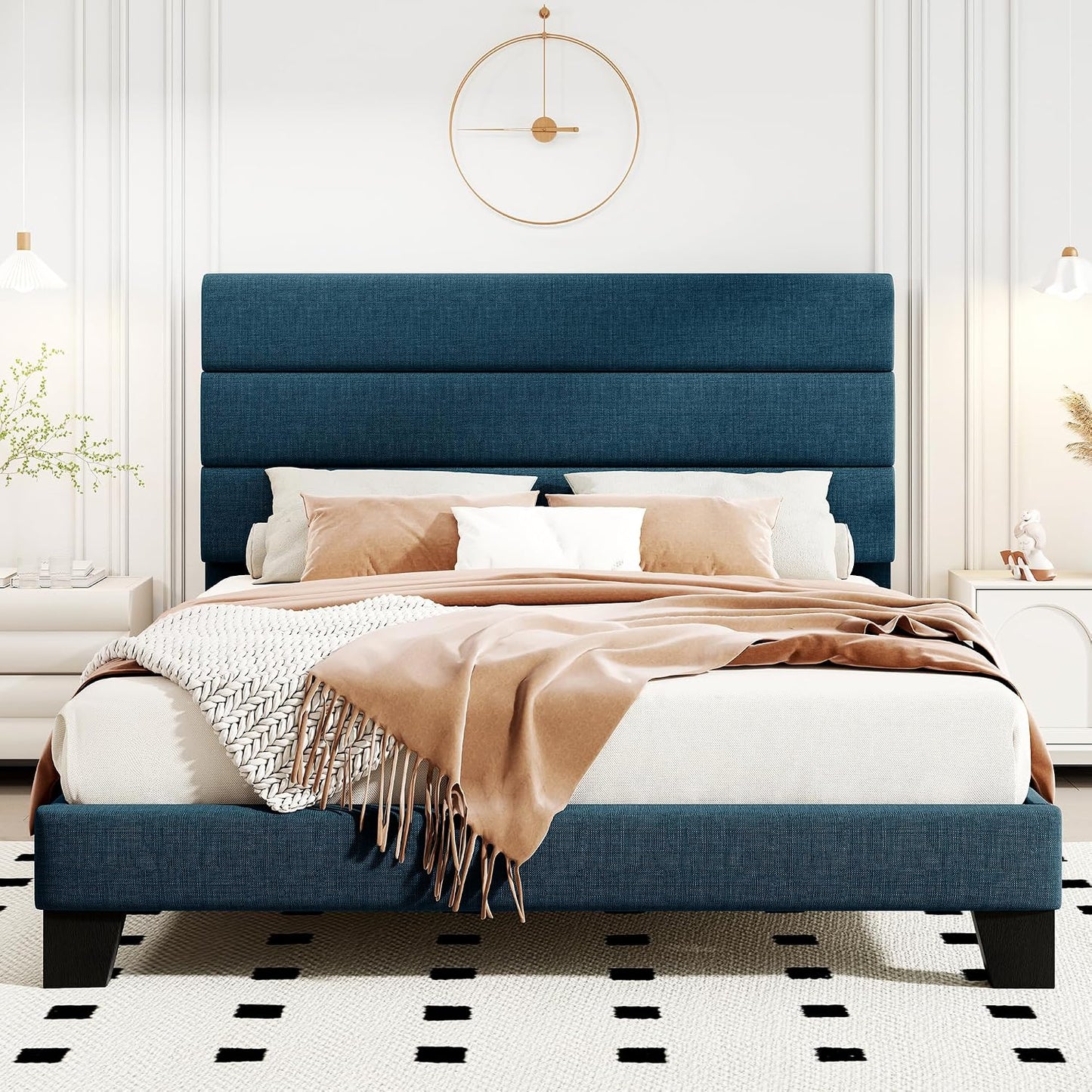 Upholstered Linen Mid Century Bed Frame