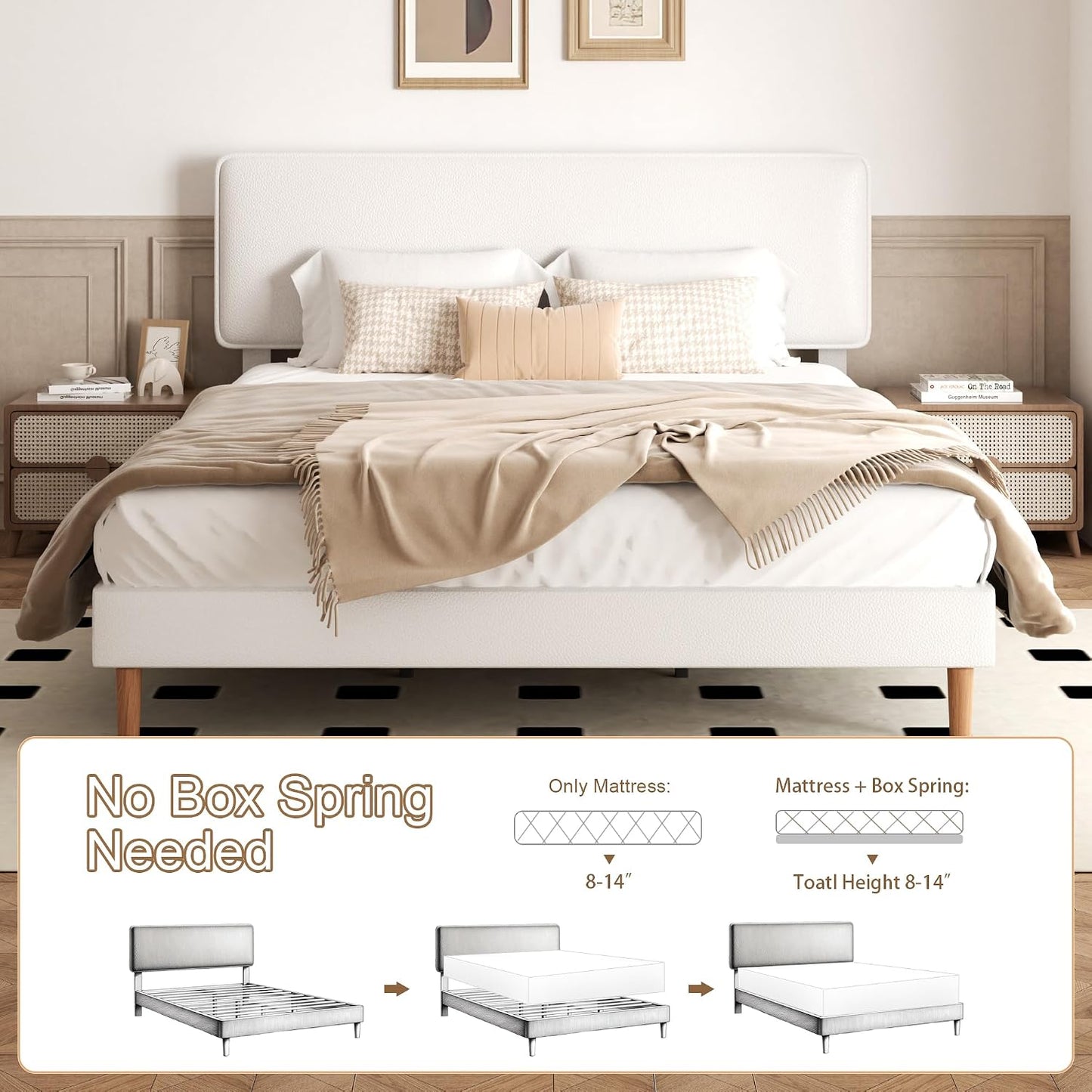 Upholstered Lychee Grain Leather Bed Frame