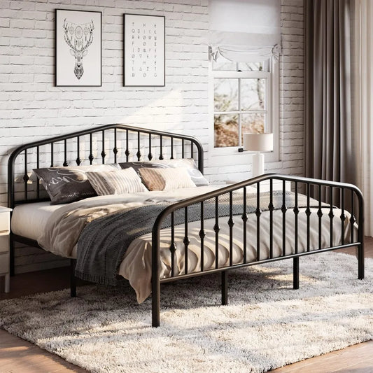 Decorstly Victorian Style Wrought Iron-Art Panel Bed Frame
