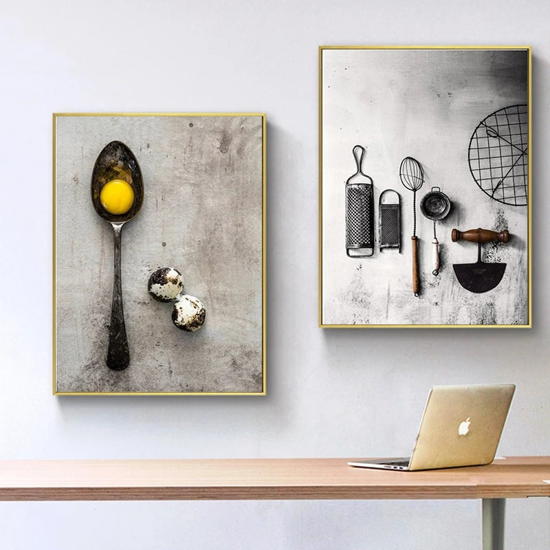 Vintage Dark Kitchen Utensils Wall Art
