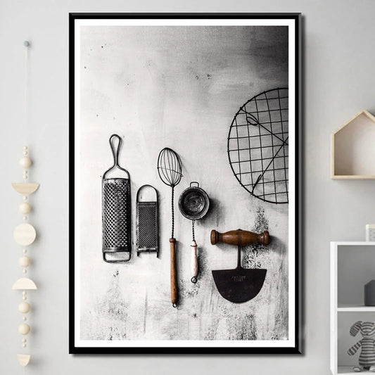 Vintage Dark Kitchen Utensils Wall Art