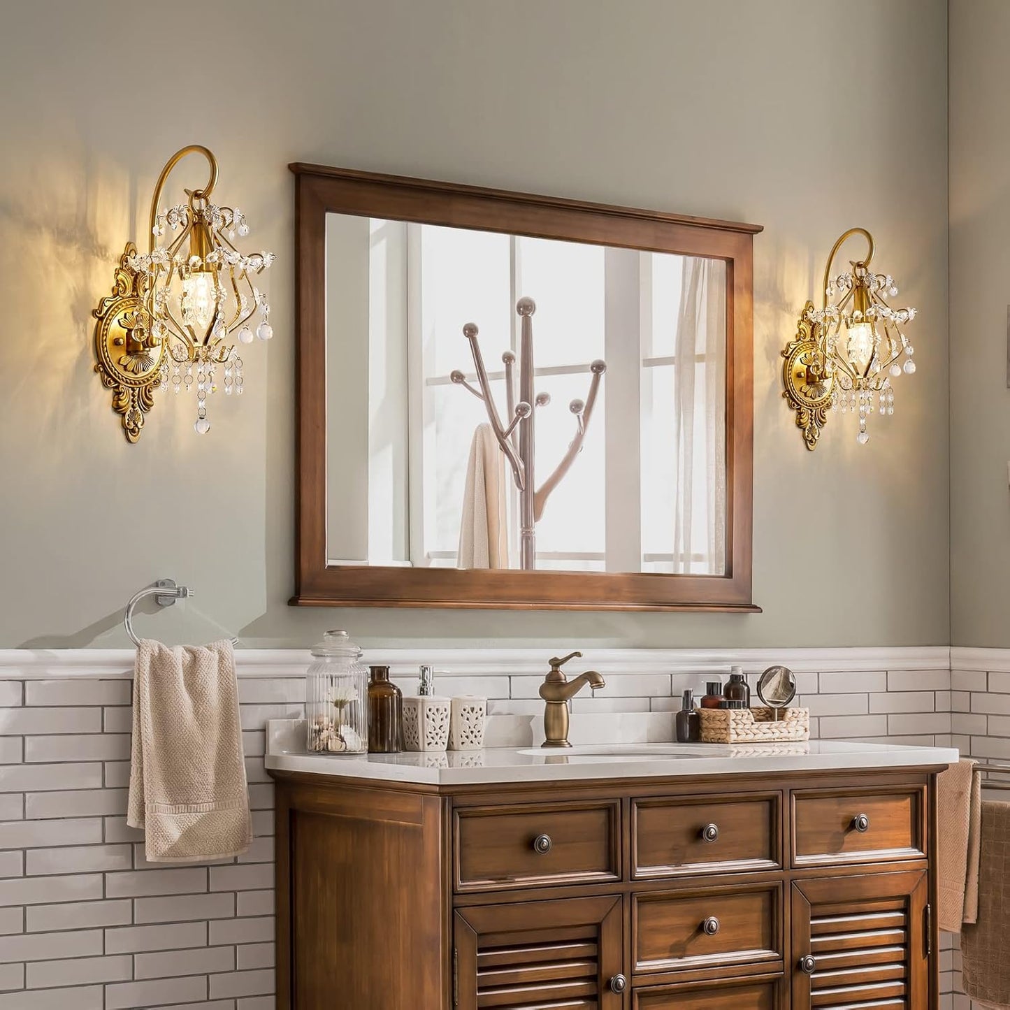 Vintage Gold Crystal Wall Sconce