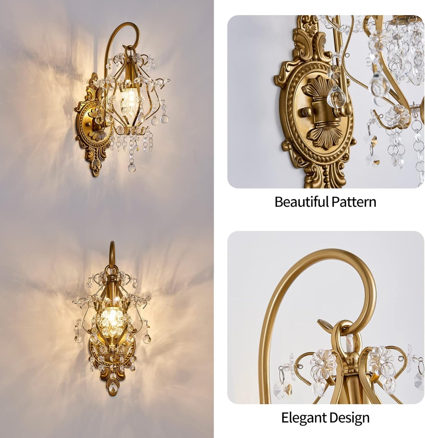 Vintage Gold Crystal Wall Sconce