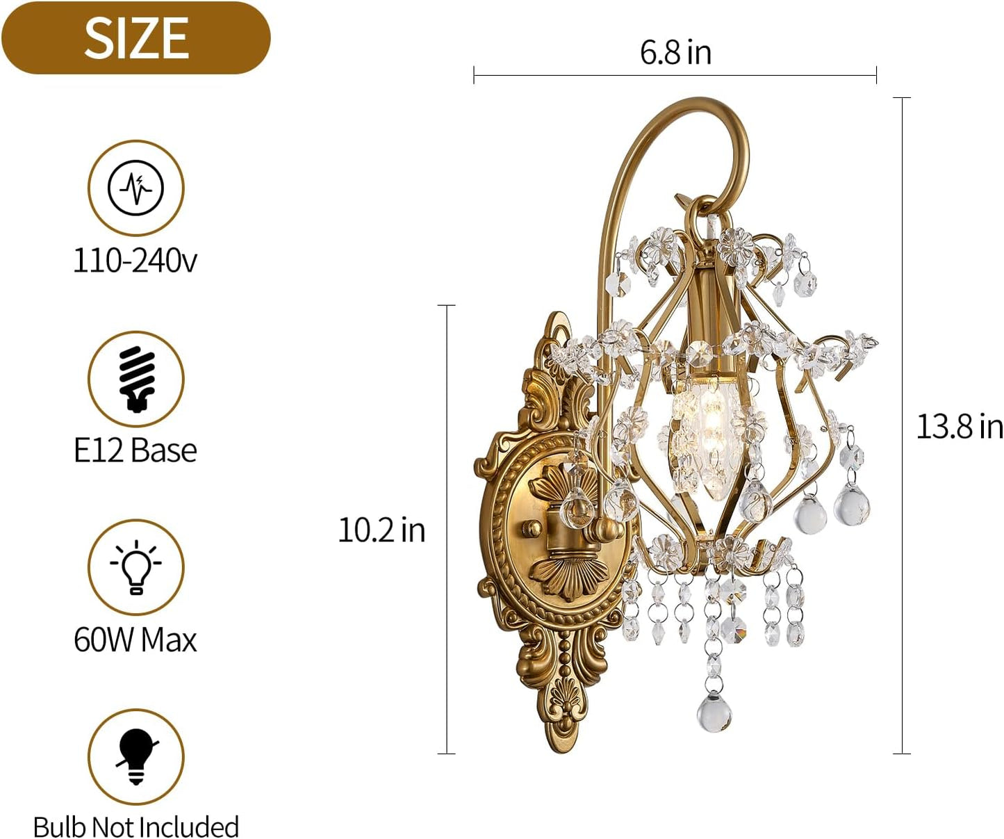 Vintage Gold Crystal Wall Sconce