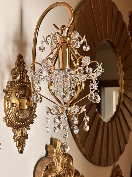 Vintage Gold Crystal Wall Sconce