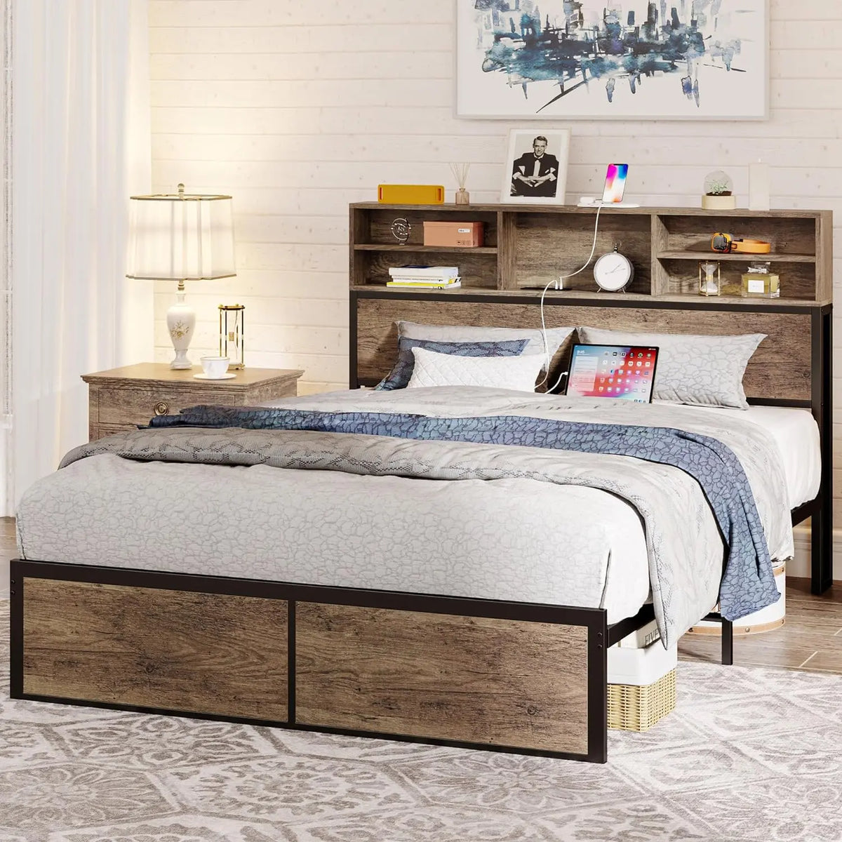 Vintage Tall Bookcase Bed Frame - Decorstly