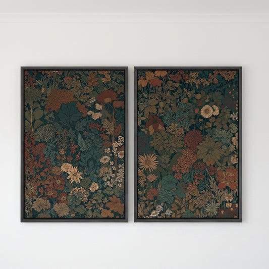 Vintage Botanical Floral Canvas Art Set 2