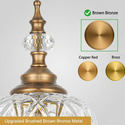 Decorative lamp with brown bronze metal finish and color swatches on a white background