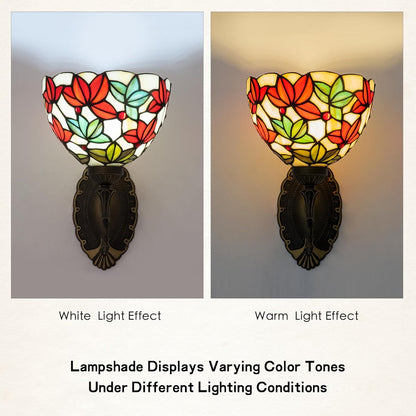 Two stained glass wall sconces showing white and warm light effects.