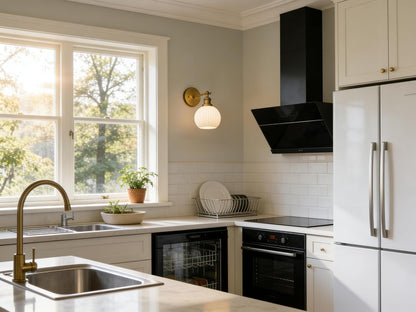 Modern kitchen with stainless steel appliances and a window view