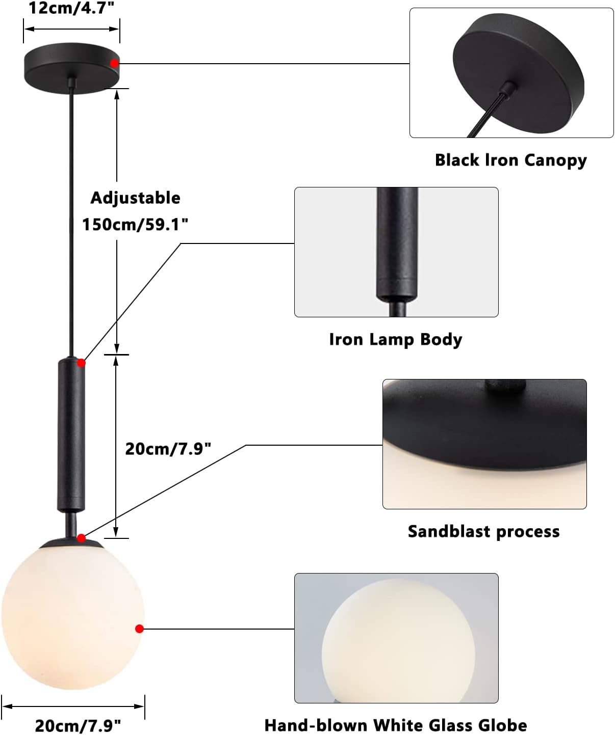 White Milk Glass Pendant Light