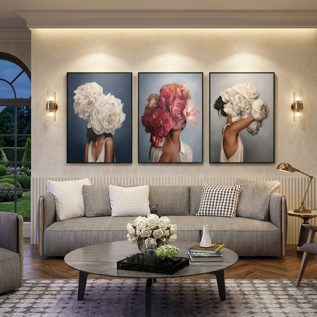Woman Flower Head Art Set Of 3