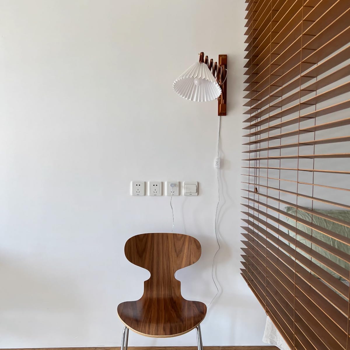 Wood Base Swing Arm Wall Lamp
