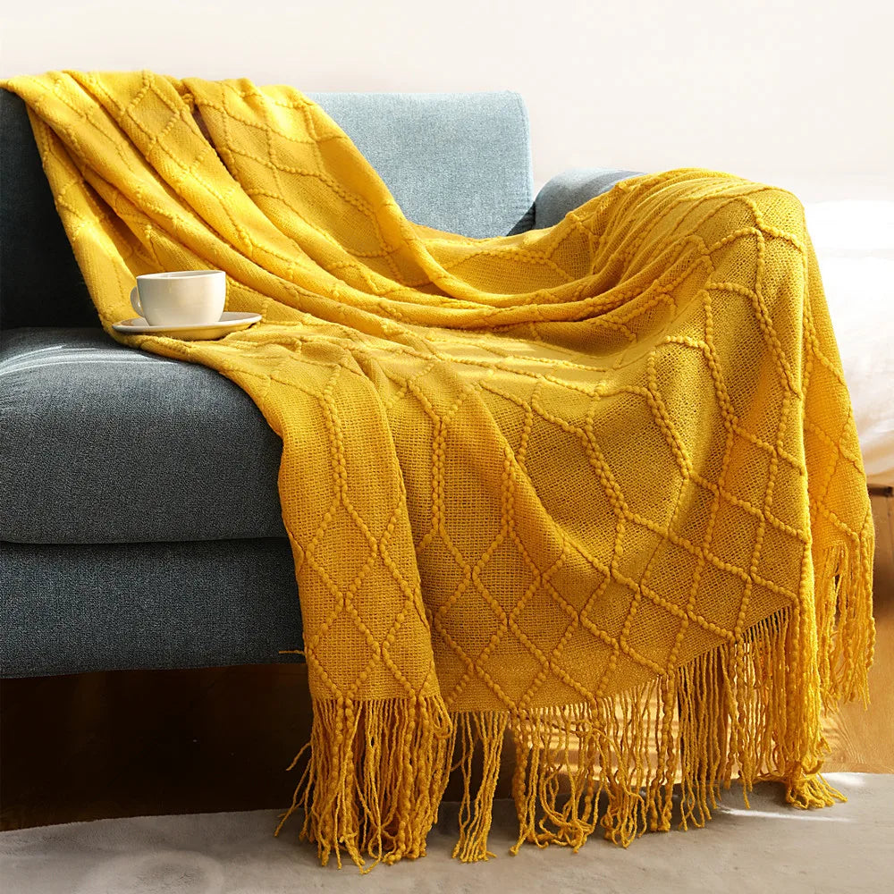 Nordic Knitted Shawl Blanket: Yellow