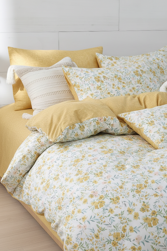 Yellow Reversible Duvet Cover Set