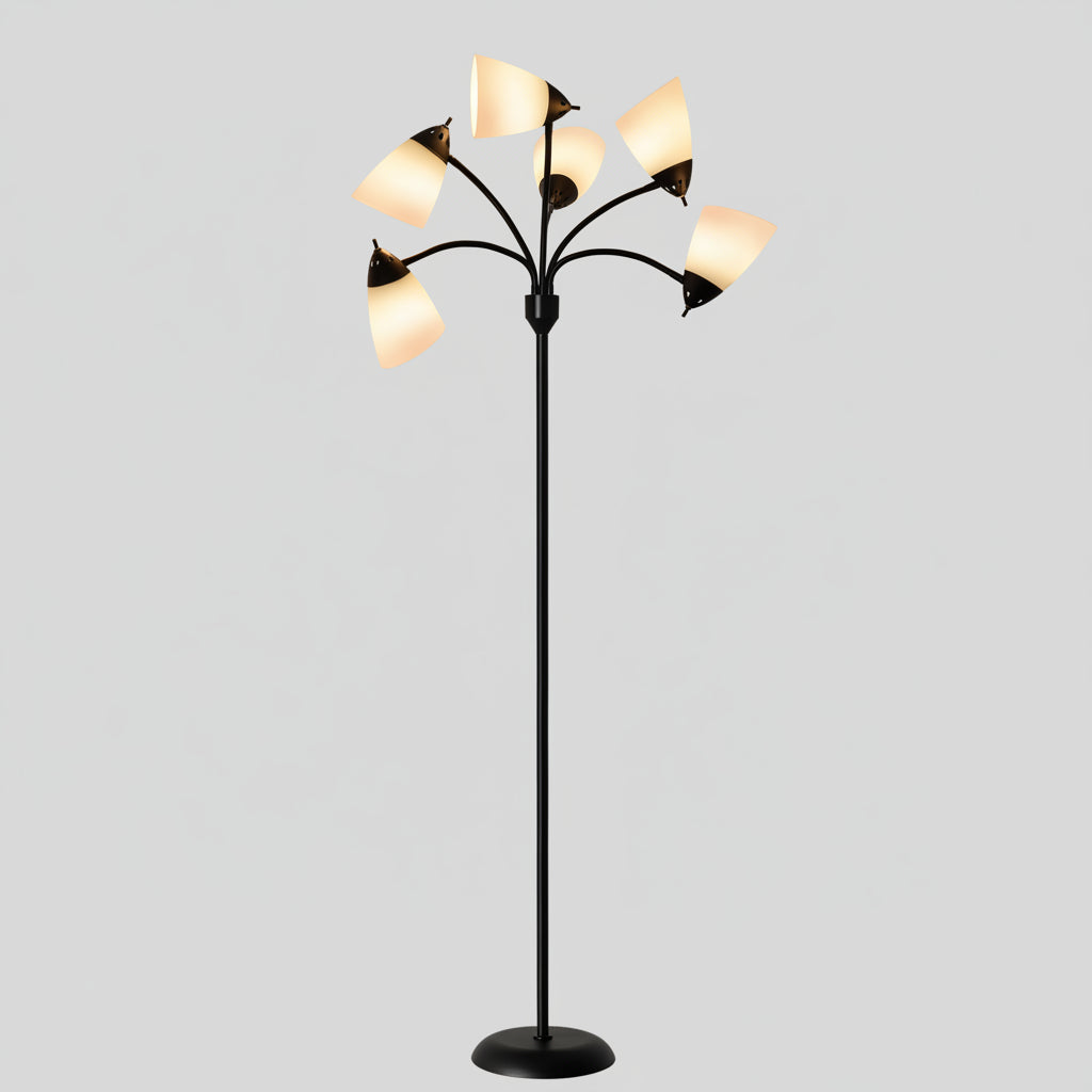 Floor lamp with multiple lights in a plain grey background