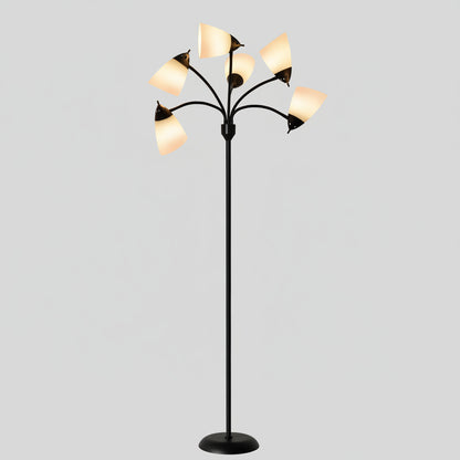 Floor lamp with multiple lights in a plain grey background