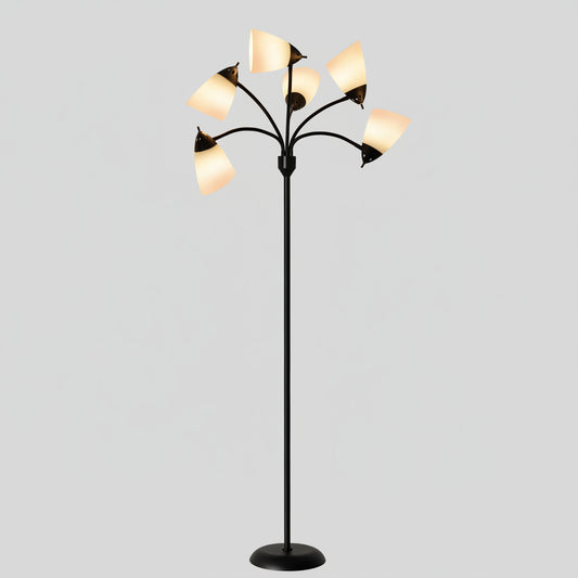 Floor lamp with multiple lights in a plain grey background