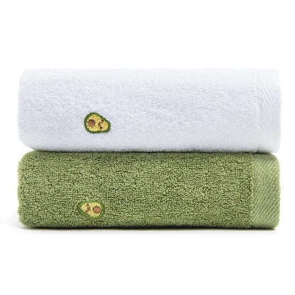 white and green towels