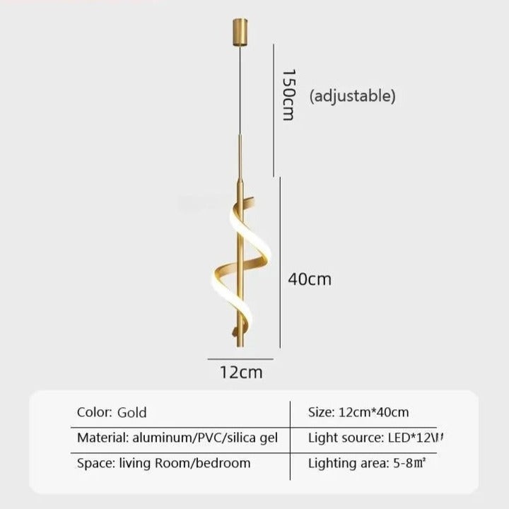 GlowWave Minimalist Pendant Light gold chandelier with dimensions.