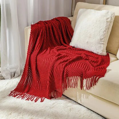 Nordic Knitted Shawl Blanket: Red
